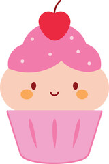 Kawaii strawberry cupcake vector illustration cute sweet dessert graphic scalable eps