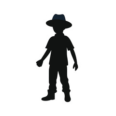 Silhouette of a boy wearing a hat on a white background