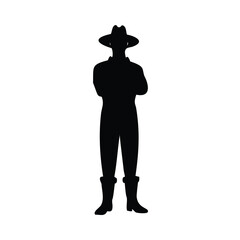 Silhouette of a farmer with arms crossed on white background