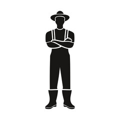 Silhouette of a male farmer in overalls and boots Keywords: farmer, man, silhouette, overalls