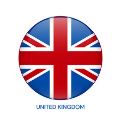 Obraz premium United Kingdom vector flag. Great Britain glossy illustration for business, politics, project, sport event, travel, concept, web design, badge. Isolated British circle symbol