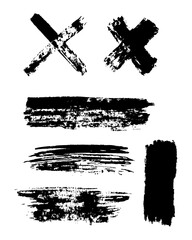 A set of grunge brush strokes. White background.