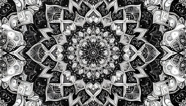 High resolution Black and White Abstract Mandala Pattern for Meditation and Mindfulness
