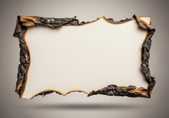 Blank parchment paper with burnt edges and bark frame