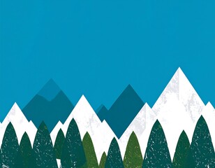 Stylized mountain range with a pine forest below