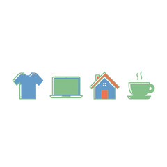 Simple icons represent essential elements for modern living work and comfort depicting clothing technology home and coffee