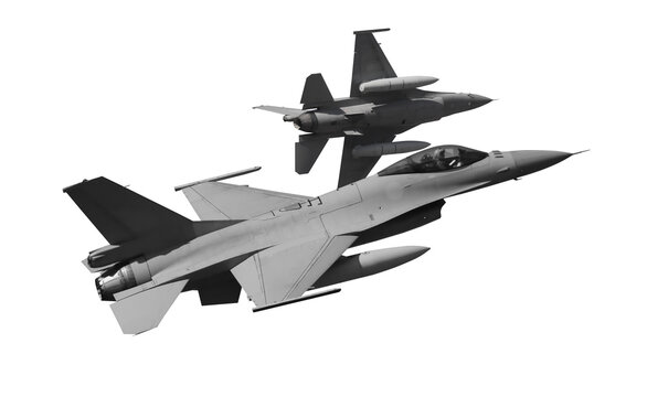 f 16 fighter jet formation in flight isolated on transparent background