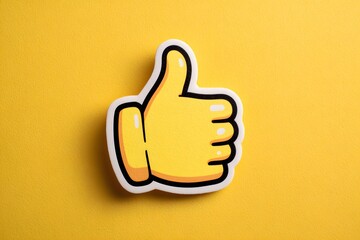 Bright Yellow Thumbs Up Icon on Yellow Background in Flat Style for Positive Feedback