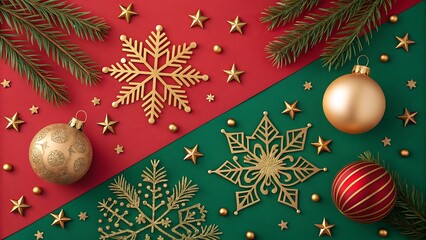 Festive Christmas Holiday Background with Winter Snow and Decorations