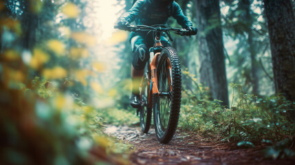 Sport. Mountain Bike cyclist riding single track