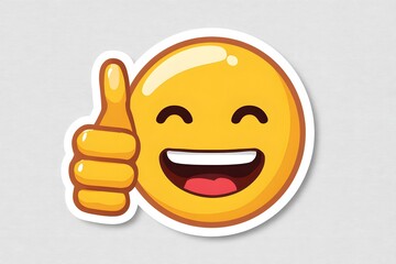 Happy Smiling Emoji Face Showing Thumbs Up Gesture in Bright Yellow Color