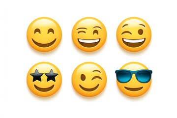 Collection of Six Smiley Emojis with Different Expressions and Accessories
