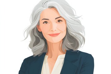 Professional Middle Aged Woman with Silver Hair Wearing Navy Blazer in Studio Portrait