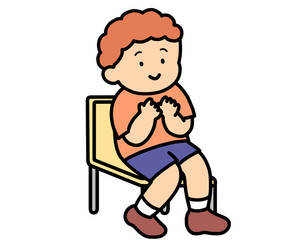 椅子に座る男の子　拍手