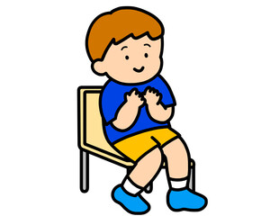 椅子に座る男の子　拍手