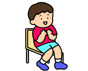 椅子に座る男の子　拍手