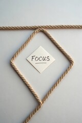 Focus Concept with Rope Design and Paper Note on White Background