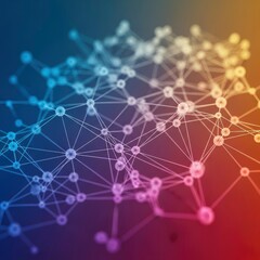 Vibrant abstract network with glowing interconnected nodes and lines on a colorful gradient backg...