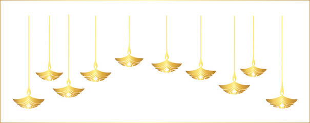 Hanging Diwali Diya PNG festival banner, indian hindu wedding elements vector marigold floral garland vector.