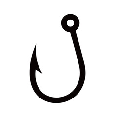 black and white silhouette of a fish hook vector on a white background