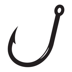 black and white silhouette of a fish hook vector on a white background