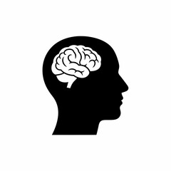 Silhouette of a human head with a visible brain, representing thought and intellect.