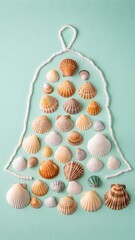 Decorative Shells Arranged in Bell Shape on Soft Turquoise Background