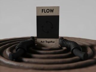 Flow Concept Card with Spiraling Lines on a Minimalist Background
