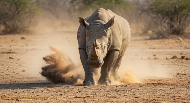 Majestic rhinoceros in natural habitat, symbol of strength and endangered wildlife, perfect for safari, nature, and conservation themes.