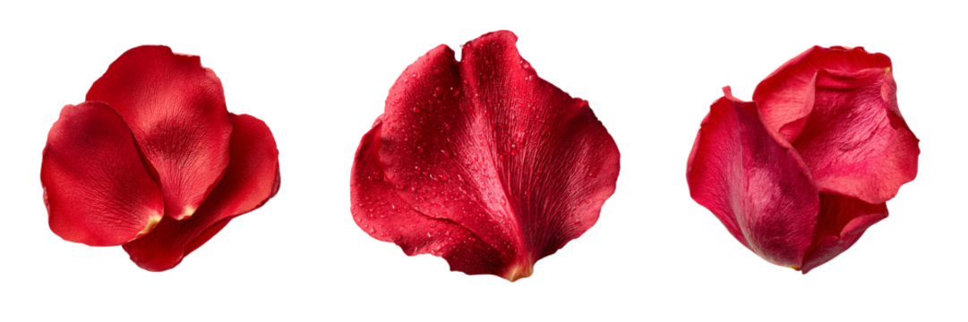Set of red rose petal with smooth texture and soft highlights isolated on a transparent background