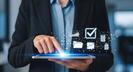 Business Data Analysis and Management with Digital Technology on Tablet Illustration