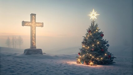 Festive Christmas Holiday Background with Winter Snow and Decorations

