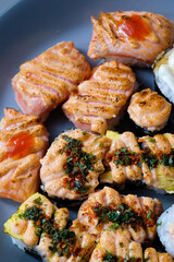 Close-up variety of sushi on a plate