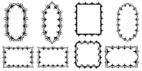 Collection of ornate black decorative frames with sharp jagged edges and spiky elements