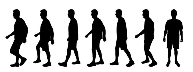 Silhouette of walking man, set. Vector illustration