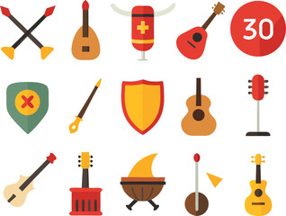 Medieval musical instruments vector icons bundle 30 instruments scalable eps illustration