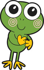 Cute Kawaii Cartoon Green Frog Character with Large Eyes and Shy Smile, Adorable Amphibian Vector Illustration for Kids' and Nature Design