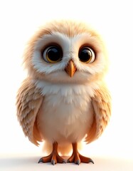 Naklejka premium Charming fluffy baby owl with big round eyes, designed as a cute cartoon character for children and education concepts. isolated on white background