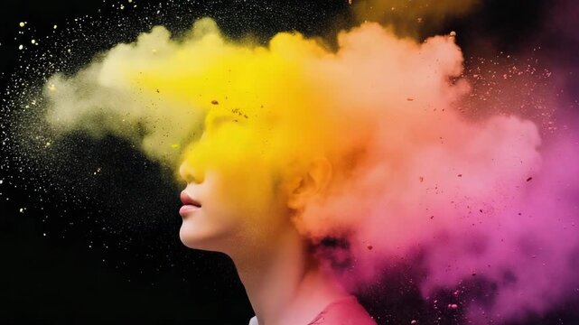 Colorful explosion of thoughts in a creative mind