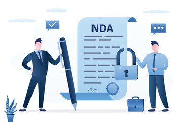 NDA or non-disclosure agreement contract, legal restrictions concept. Nondisclosure or know-how protection. Legal confidential document for working male employee.