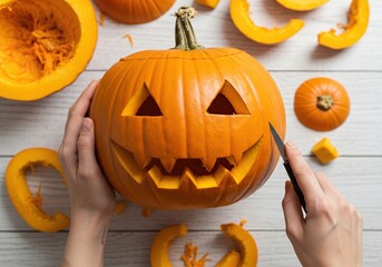 Carving a Jack-o-Lantern - Halloween Pumpkin Preparation.