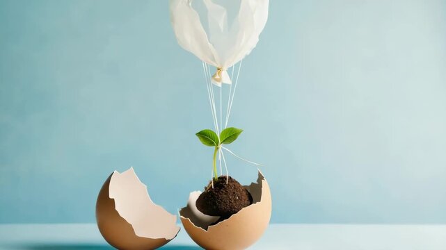 Growth concept with plant emerging from cracked egg shell