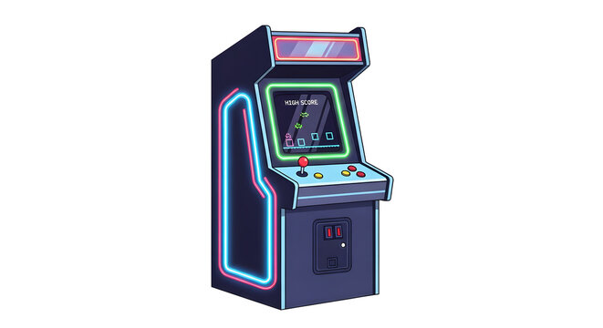 Illustration of a retro arcade machine with neon lights and a classic design.