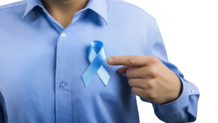 Person supports diabetes awareness with blue ribbon, created AI, PNG