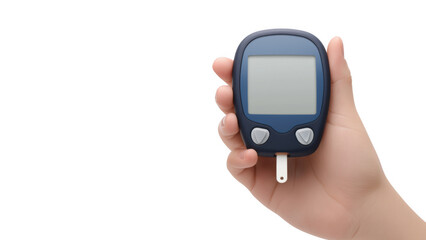 Hand displays a glucose meter for diabetes management, created AI, PNG