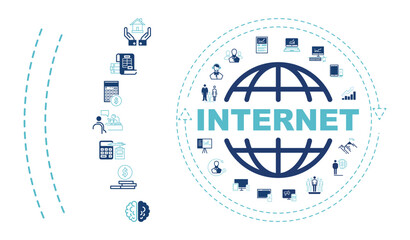 Internet icons, business infographics signs. Increasing the subscriber base of Internet providers. Legal services, SEO. set.Economy, dollar, investor, financial profit, blue design Vector illustration