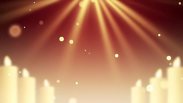 Elegant misa natal banner, gradient deep red to ivory, soft golden light rays shining, blurred altar candles at borders