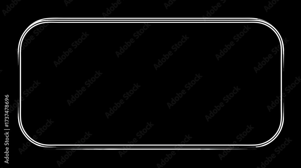 Wall mural shiny silver metallic rounded rectangle frame isolated on black. elegant chrome border, modern user 