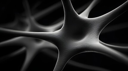 Abstract,  view showcasing interconnected, star-like structures with a 3D appearance and soft, diffused lighting against a black background, evoking a sense of complex networks and a scientific or...