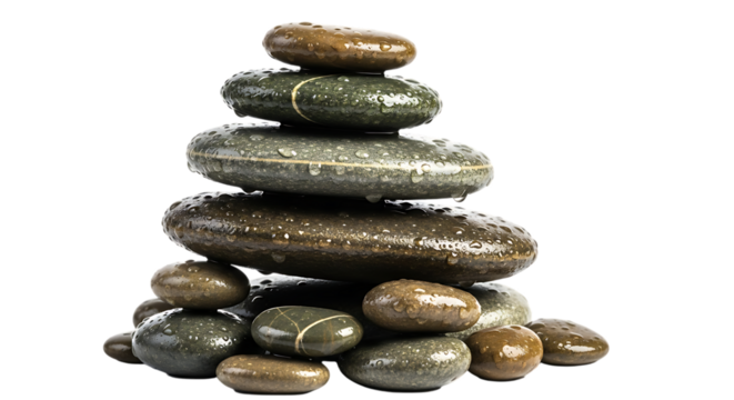 Stack of smooth stones isolated on transparent background